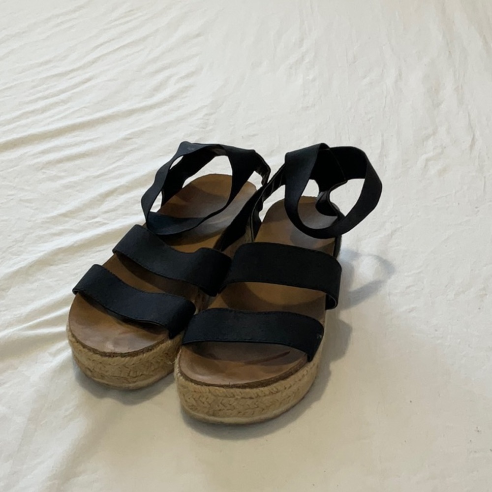 Time and Tru Black Espadrille Shoes with Adjustable Straps